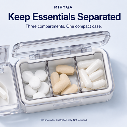 Three separate storage compartments; pills pictured are not included